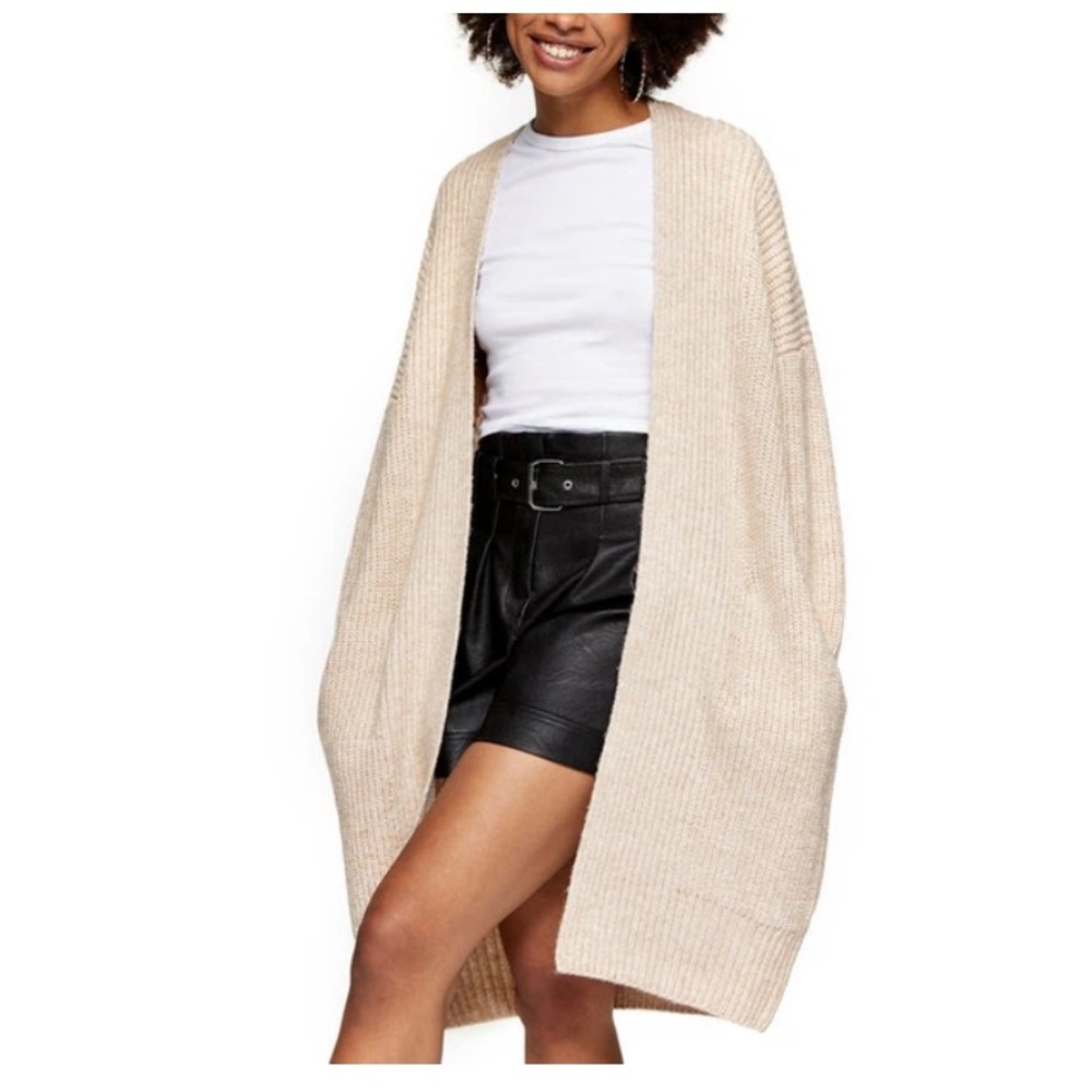 Topshop Oversized Open Front Cardigan Size UK Small, EUR 36-38, US 4-6 Oat